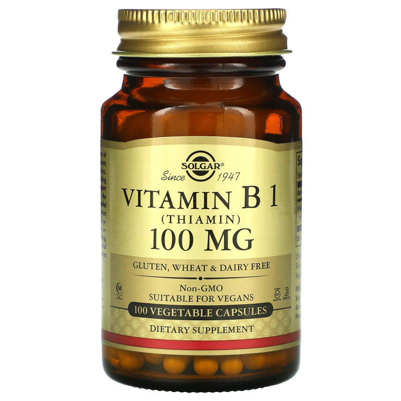 Solgar, Витамин B1, 100 мг, 100 вегетарианских капсул
