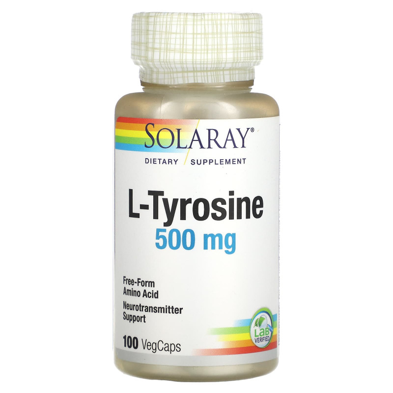 Solaray, L-тирозин, 500 мг, 100 растительных капсул