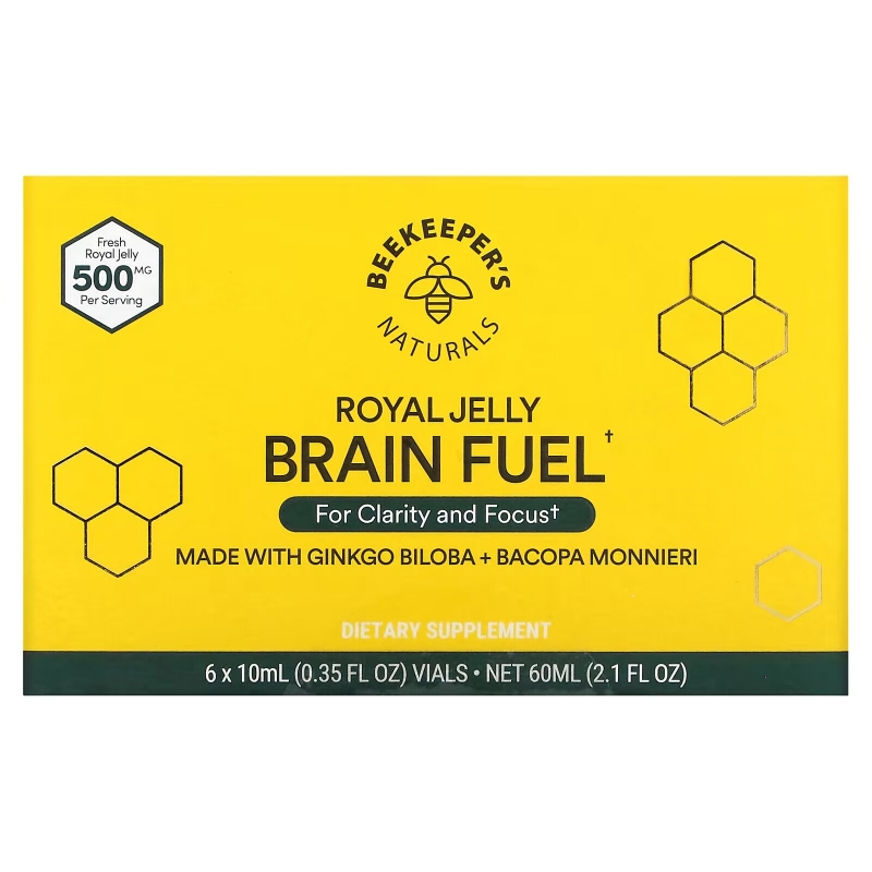 Beekeeper's Naturals, Royal Jelly Brain Fuel, 6 Vials, 0.35 fl oz (10 ml) Each