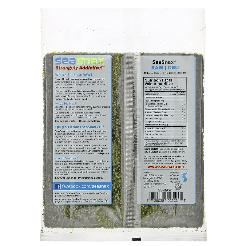 SeaSnax Raw Seaweed 10 sheets - 1 oz (28 g)