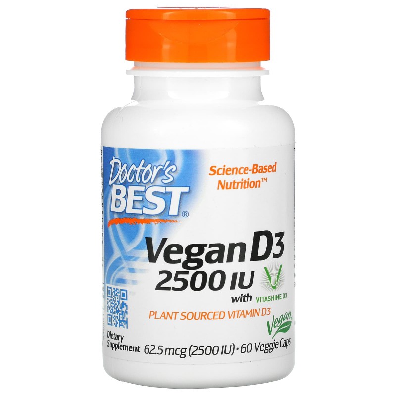 Doctor's Best Best Vegan D3 витамин D3 из растительных источников 2500 МЕ 60 вегетарианских капсул