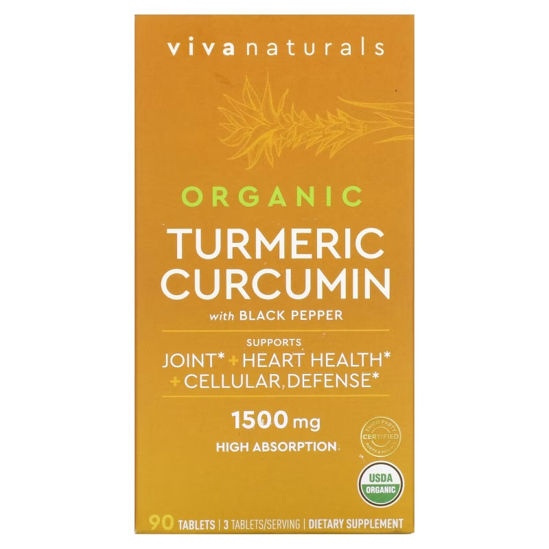 Viva Naturals, Organic Turmeric Curcumin with Black Pepper, 500 mg, 90 Tablets