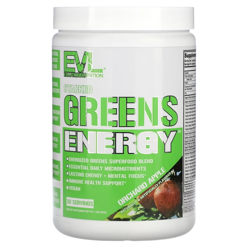 EVLution Nutrition, Stacked Greens Energy, Orchard Apple, 7.3 oz (207 g)