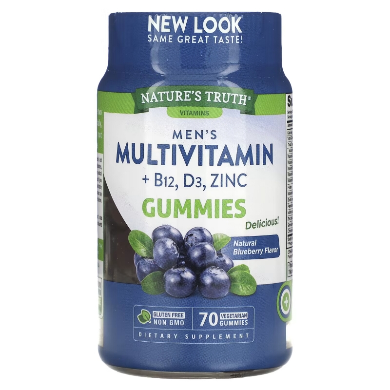 Nature's Truth, Men's Multivitamin + B-12, D3, Zinc, Natural Blueberry, 70 Vegetarian Gummies