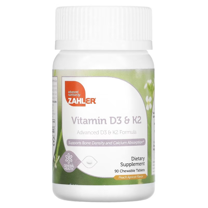 Zahler, Vitamin D3 & K2, Peach Apricot, 90 Chewable Tablets