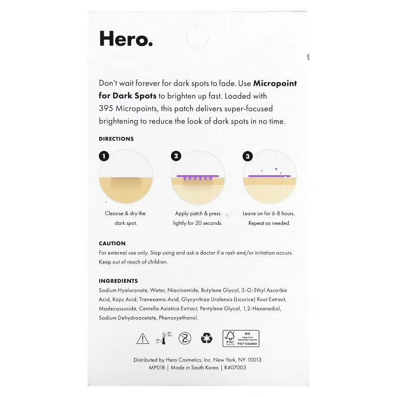 Hero Cosmetics, Mighty Patch, Micropoint для темных пятен, 8 патчей