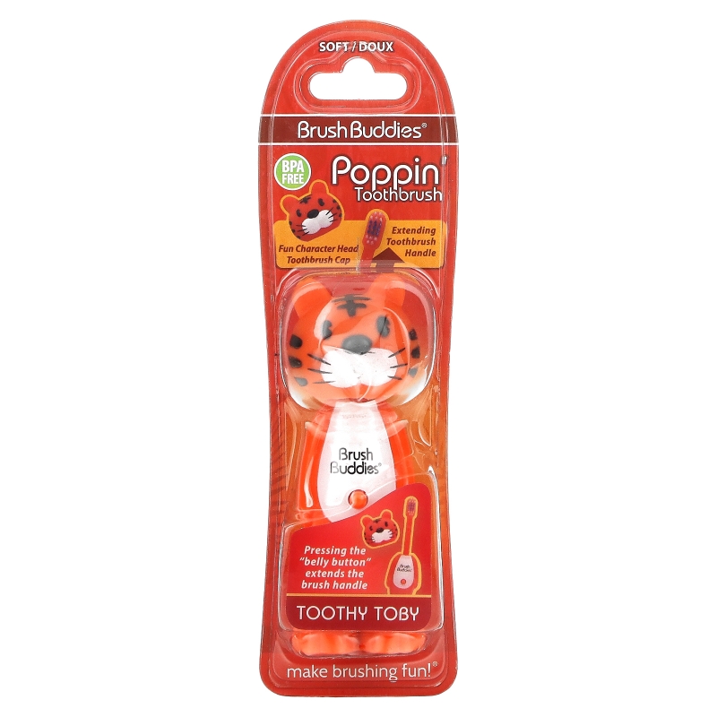 Brush Buddies, Poppin', Toothy Toby Tiger, Soft, 1 Toothbrush