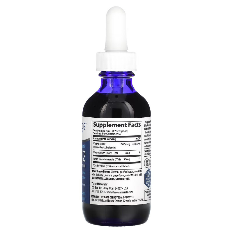 Trace Minerals ®, Ionic B12, Natural Grape, 1,000 mcg, 2 fl oz (59 ml)