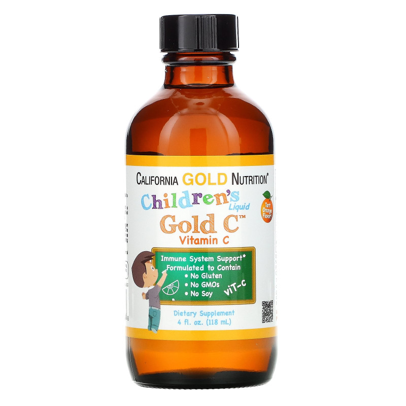 California Gold Nutrition, Children's Liquid Gold Vitamin C, реагент фармацевтической чистоты, со вкусом натурального апельсина, 4 ж. унц.(118 мл)