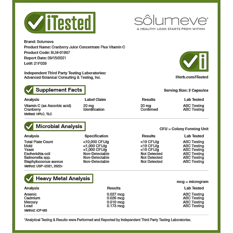 Solumeve, Cranberry Juice Concentrate plus Vitamin C, 60 Veggie Capsules